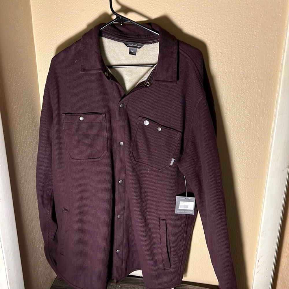 Eddie Bauer NWT Mens Sherpa Lined Thermal LS Snap-up Shirt Color Merlot Size TXL